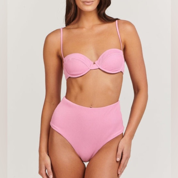 Charlie Holiday Ruby High-Waisted Bikini Bottoms Pink Ribbed NWOT - Picture 4 of 15